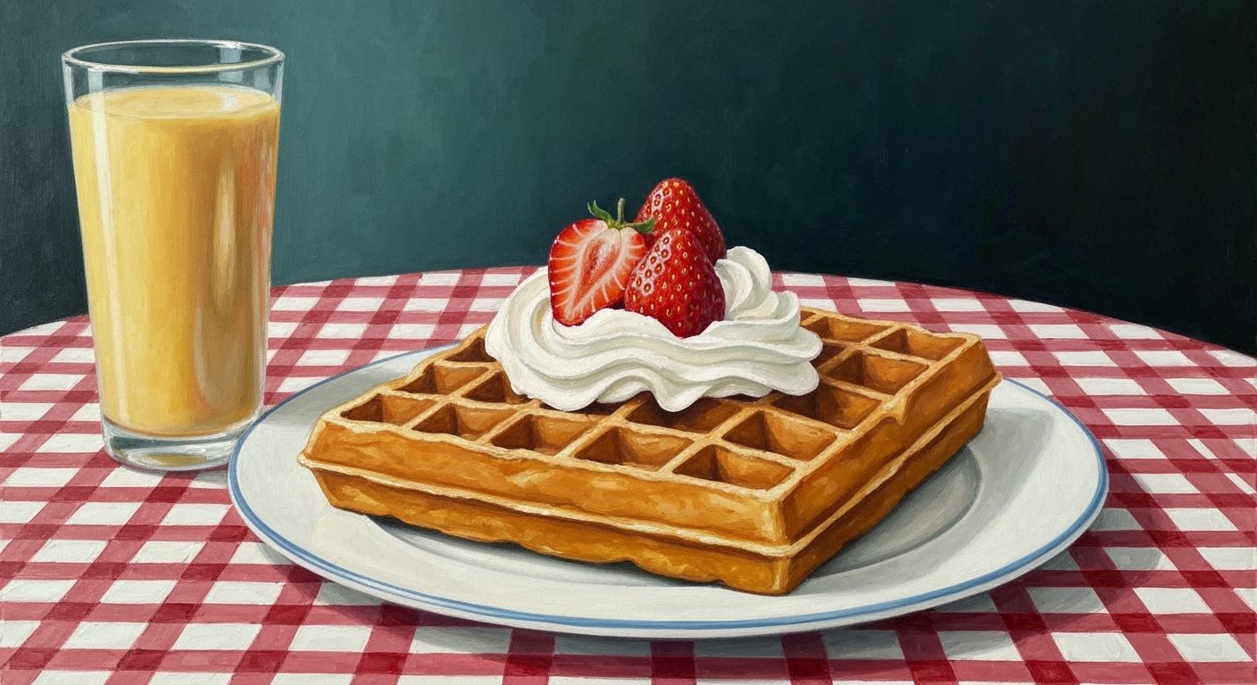 Surreal Brussels Waffle with Cream and Strawberries
