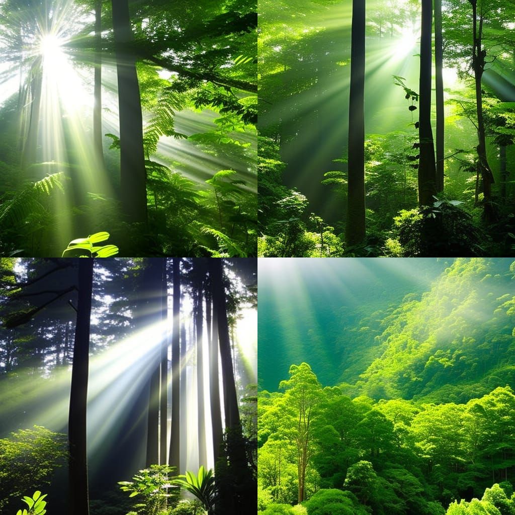 Sunlit Rainforest with Divine Cloud Beams
