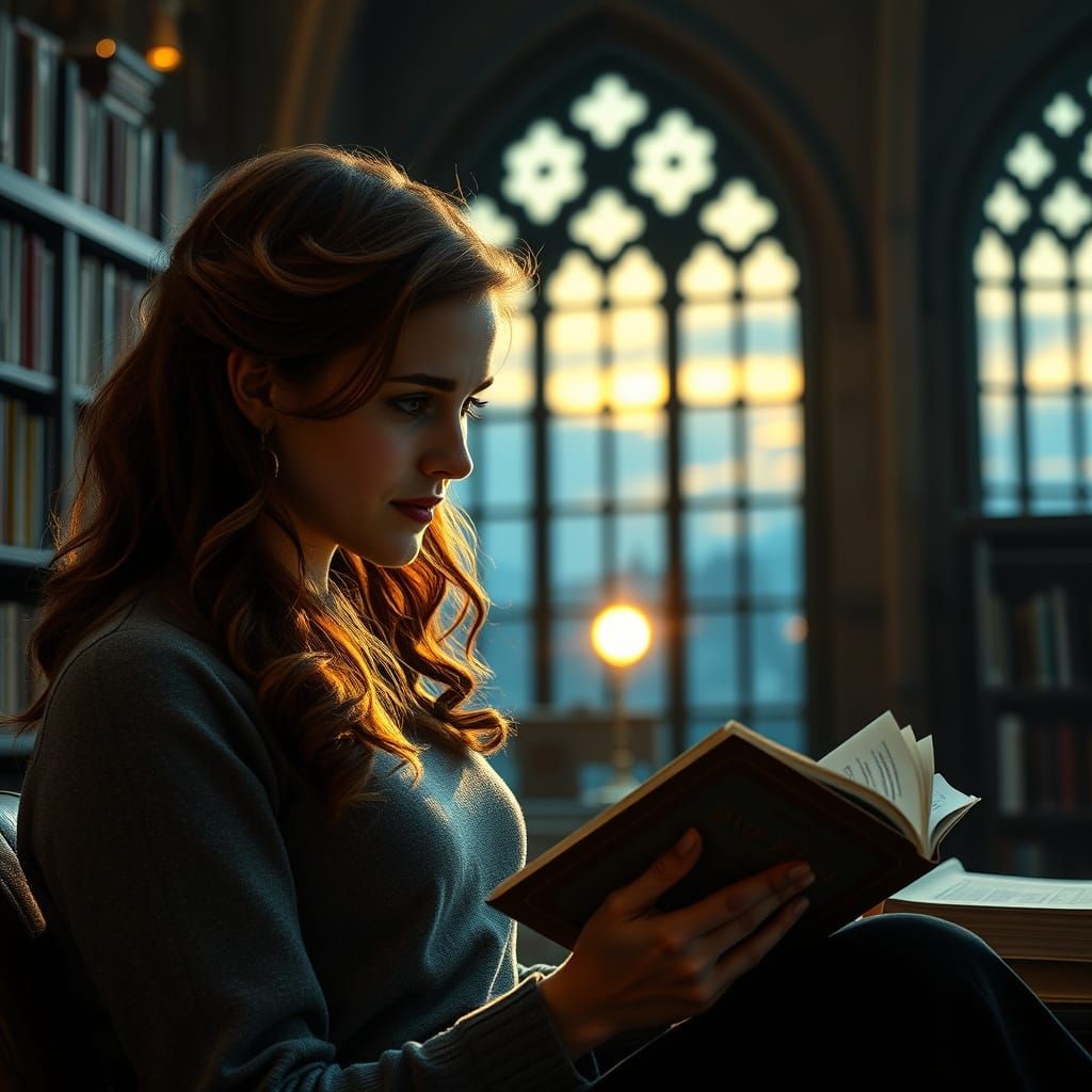 Hermione Granger Reading at Hogwarts Library