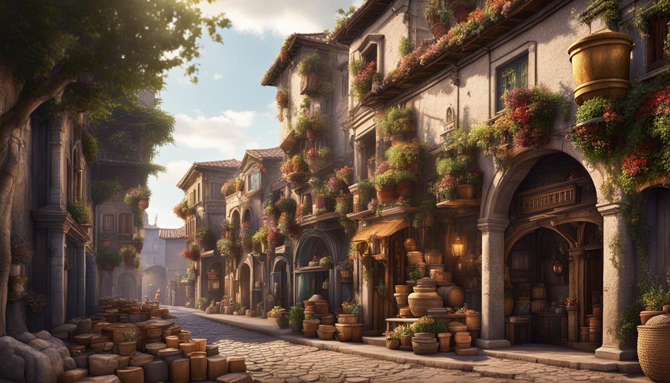 Roman/Medieval Town: Detailed Matte Painting in Fantasy Styl...
