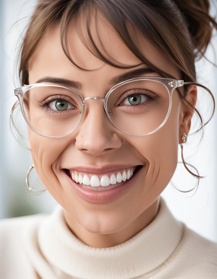 Smiling Woman with Pear Glasses Portrait