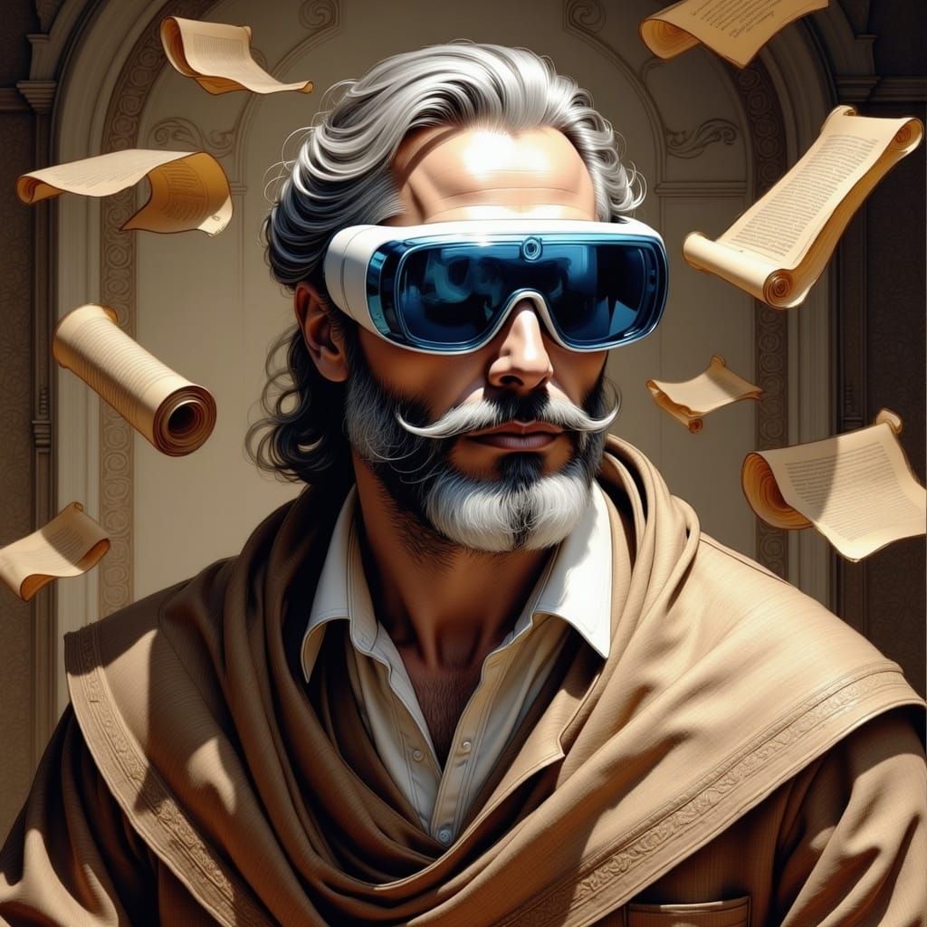 Scholar in Augmented Reality with Ancient Scrolls