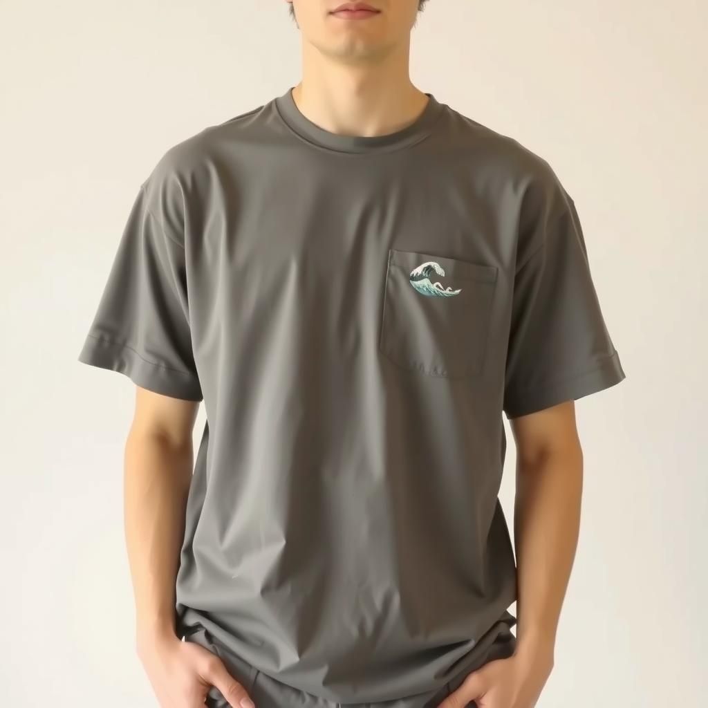 Stylized Wave Motif on Casual Shirt, Japanese Illustration