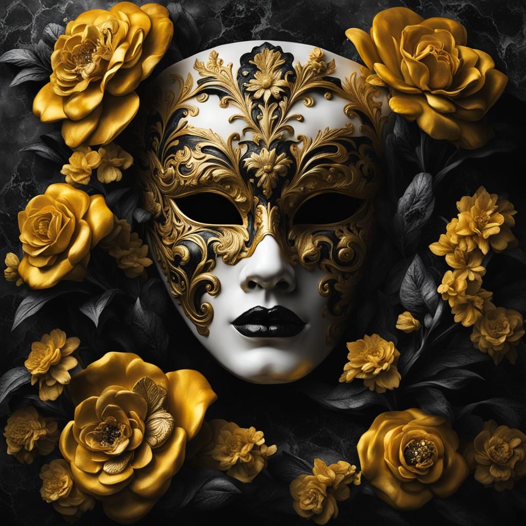 Sinister Venetian Mask with Gold and Marble Details