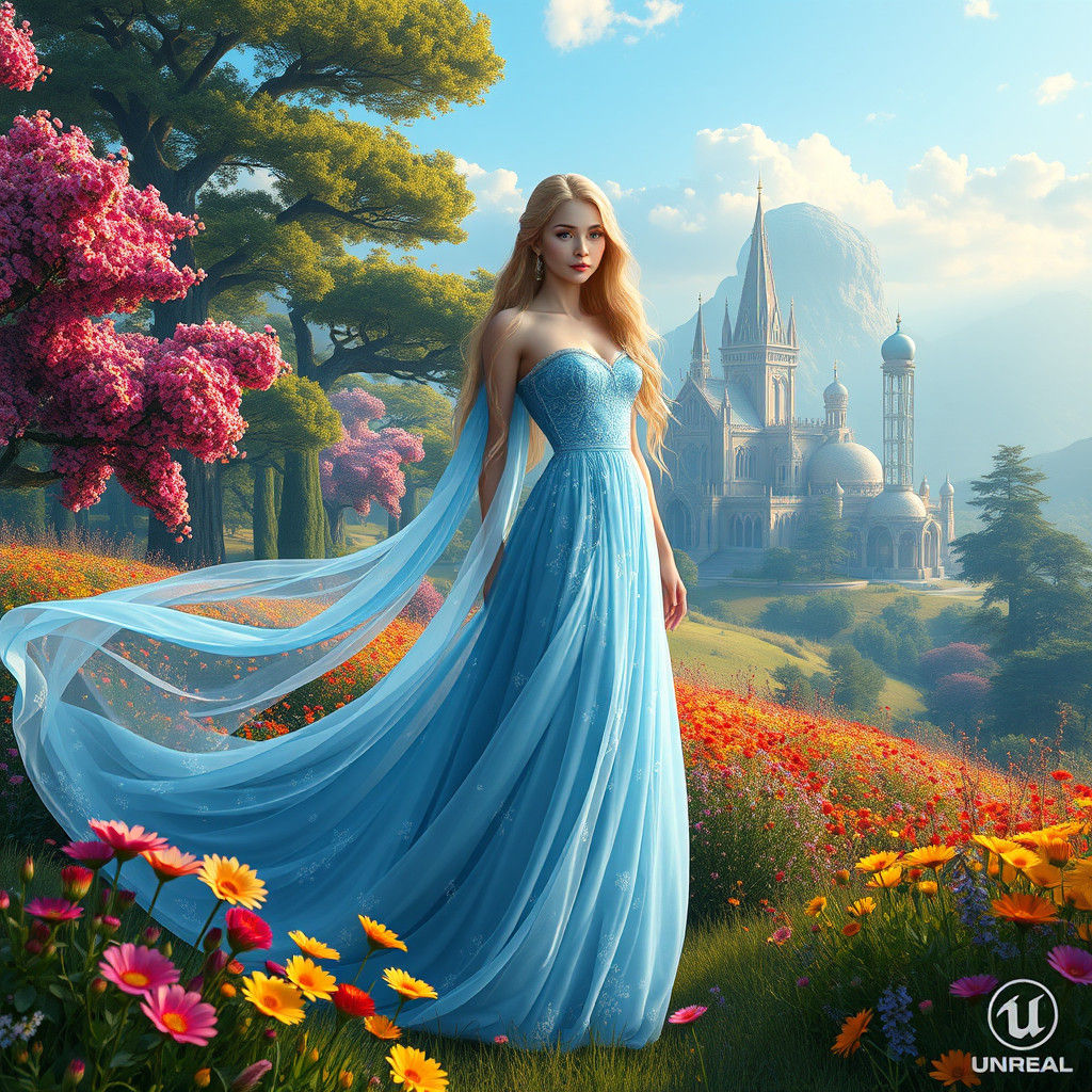 Goddess in Flower Kingdom, Fantasy Concept Art