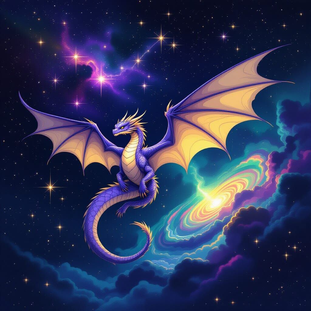 Cosmic Metal Dragon Soaring Through Space