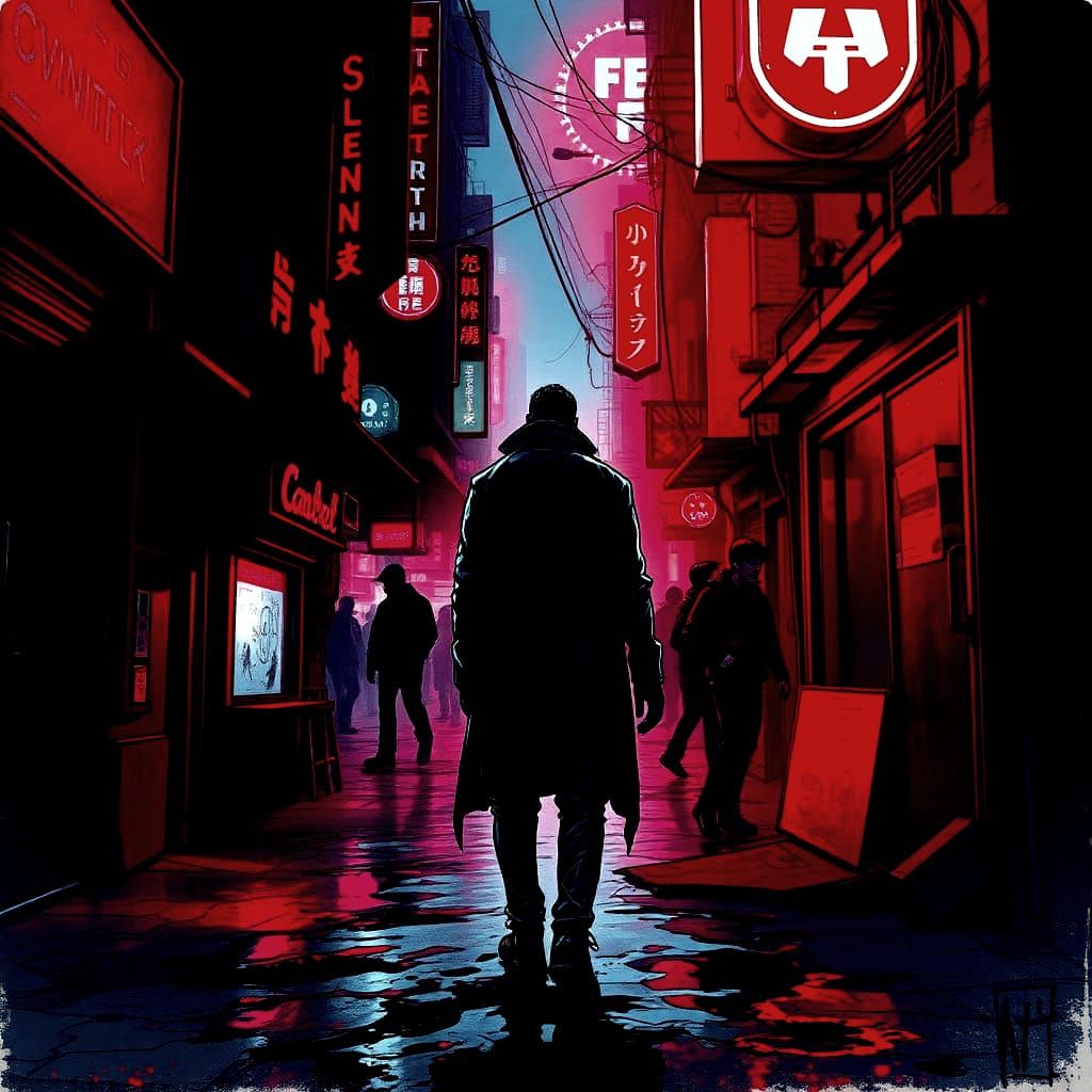 Dystopian Cyberpunk Street Scene in Comic Art Style