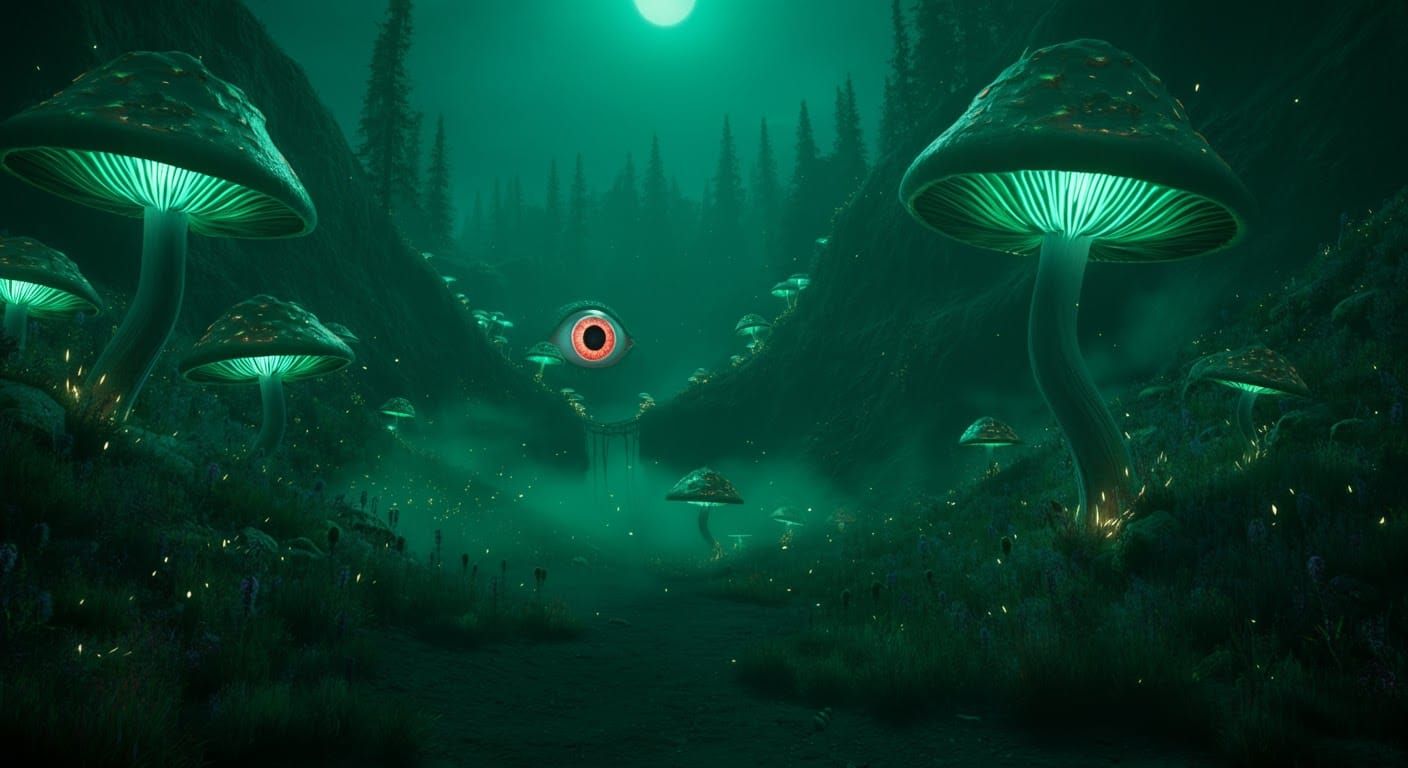 Eerie Emerald Valley Under Watchful Eye