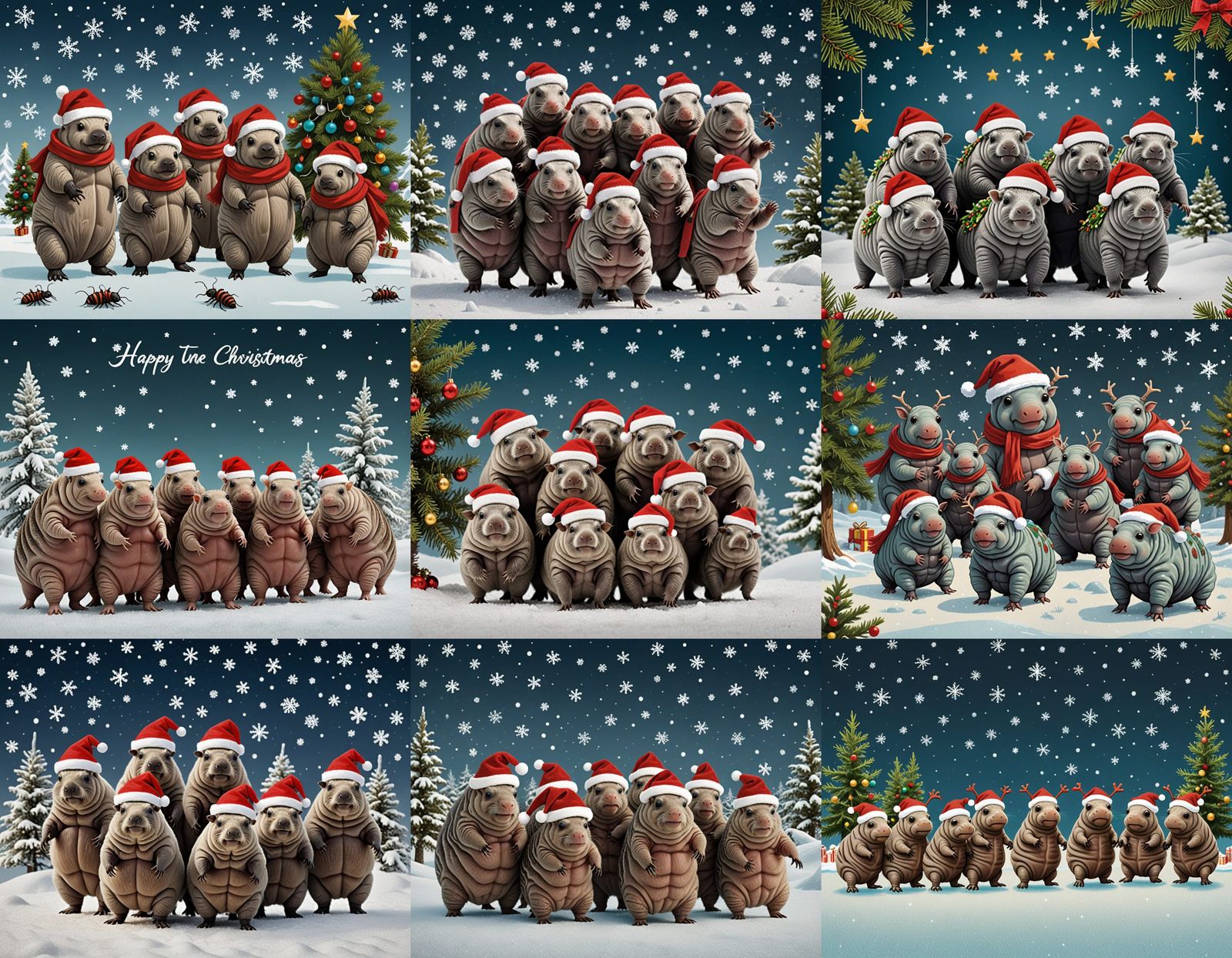 Joyful Tardigrade Christmas Scene with Ant Reindeers