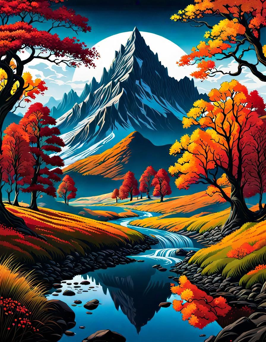 Autumn Landscape in Impressionist Gouache Style