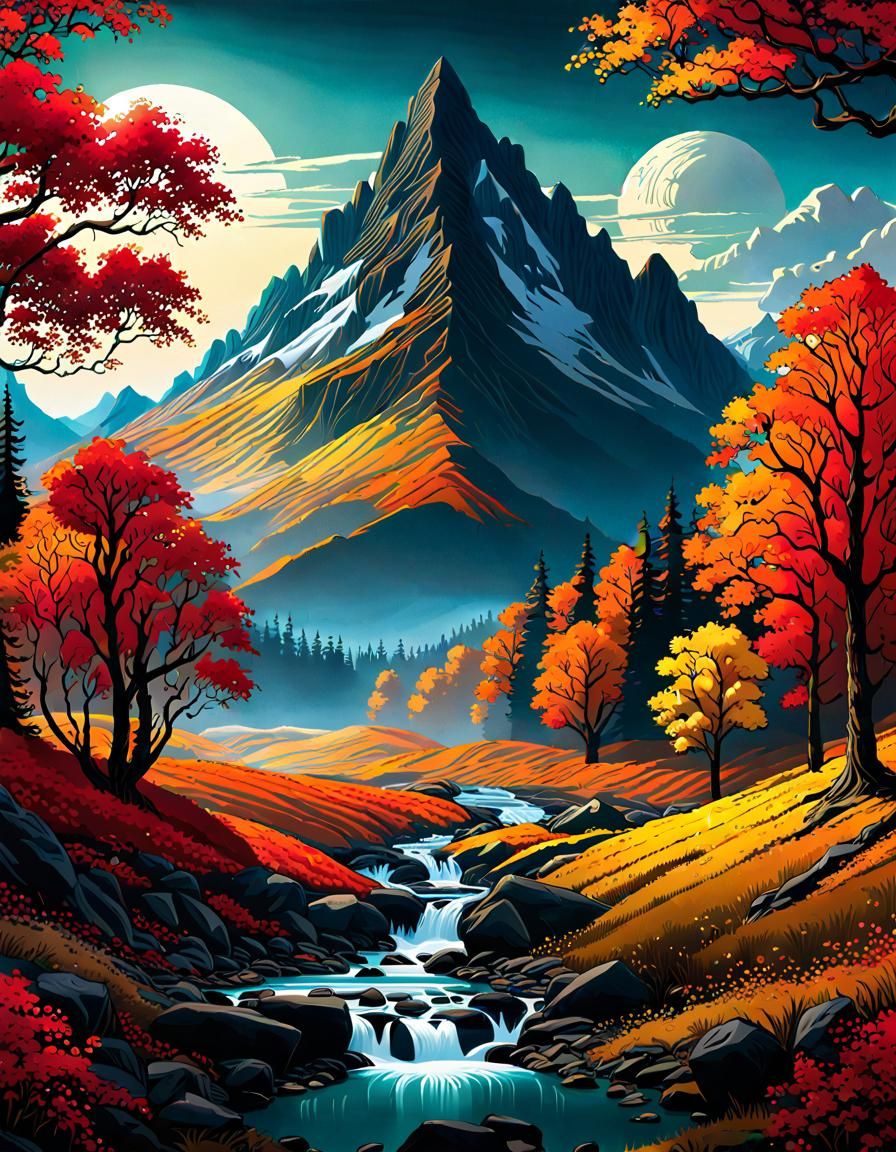 Autumn Landscape in Impressionist Gouache Style