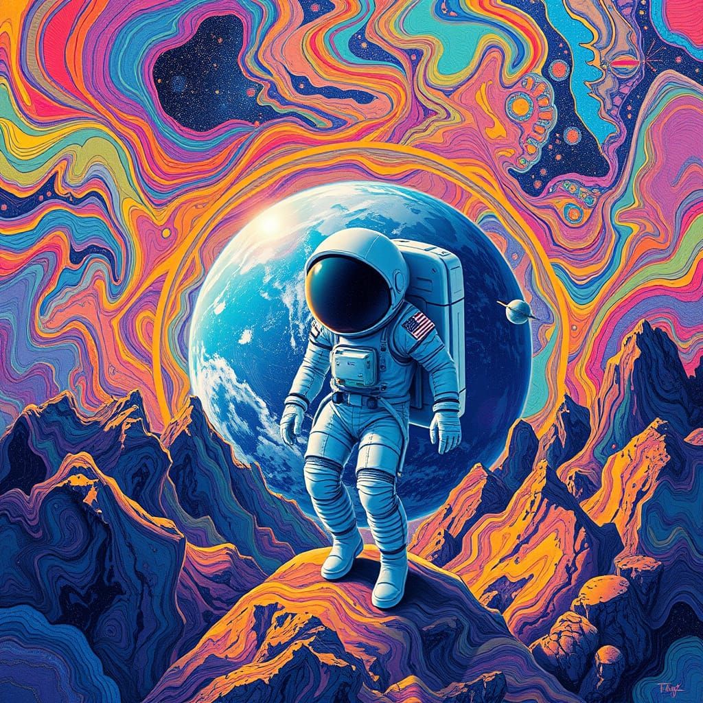 Astronaut on an Alien World: Psychedelic Cosmic Art