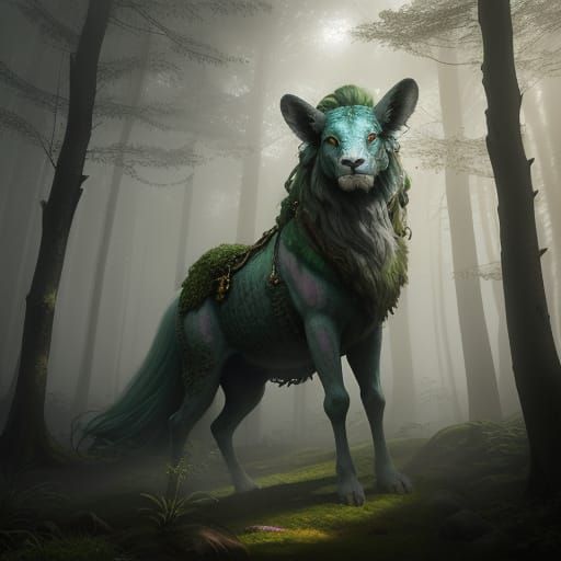 Mystical Guardian and Calfara in an Ancient Forest