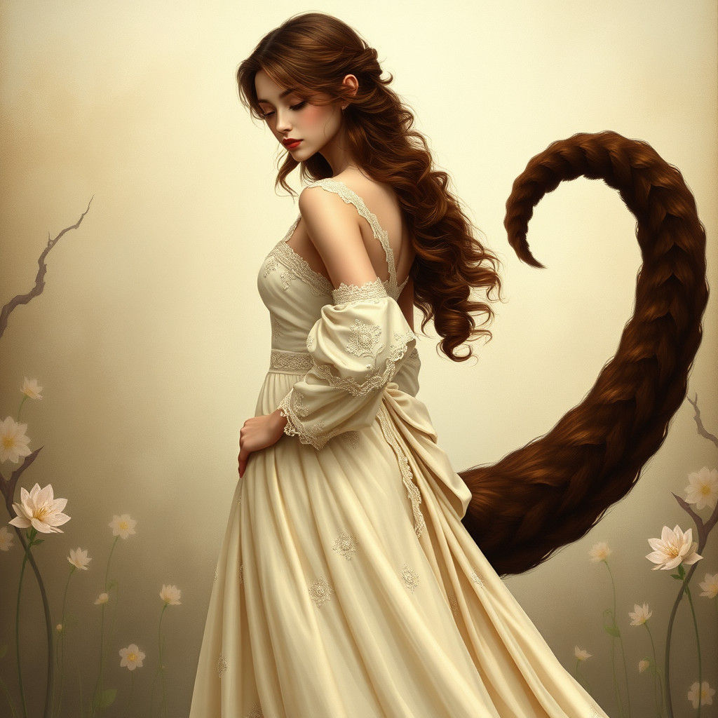 Elegant Woman with Chocolate Tail, Romantic Art