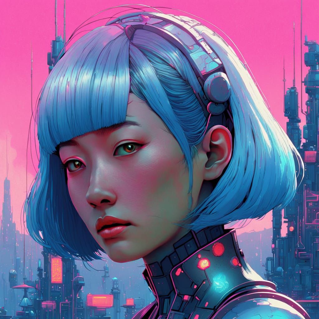 Android with Neon Hair in Sci-Fi Style