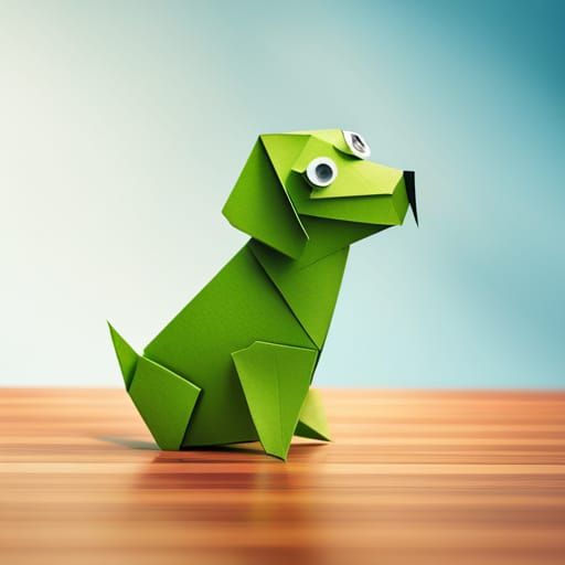 Green Origami Dog Papercraft Sculpture