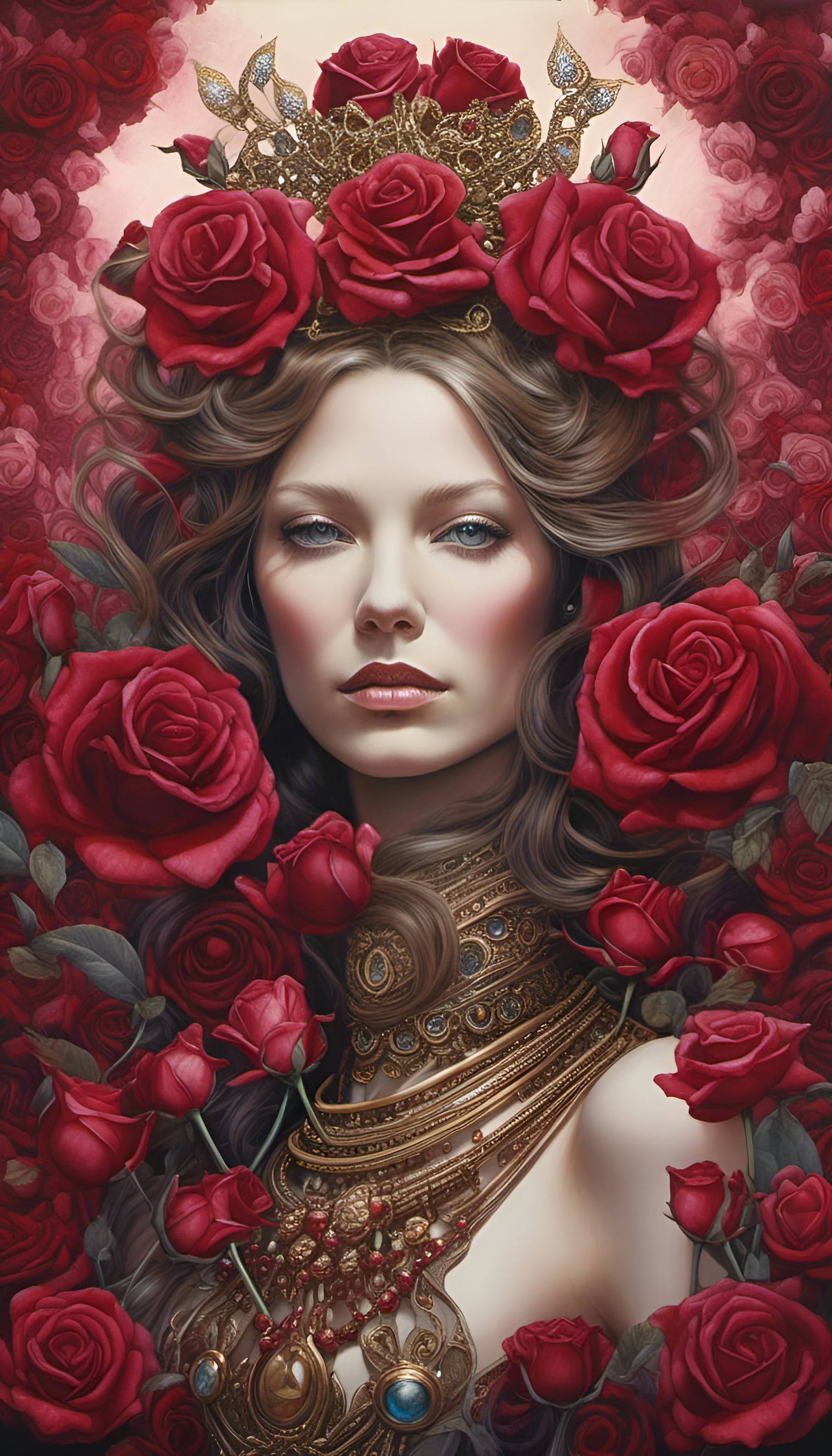 Rose Goddess Portrait in Mixed Media