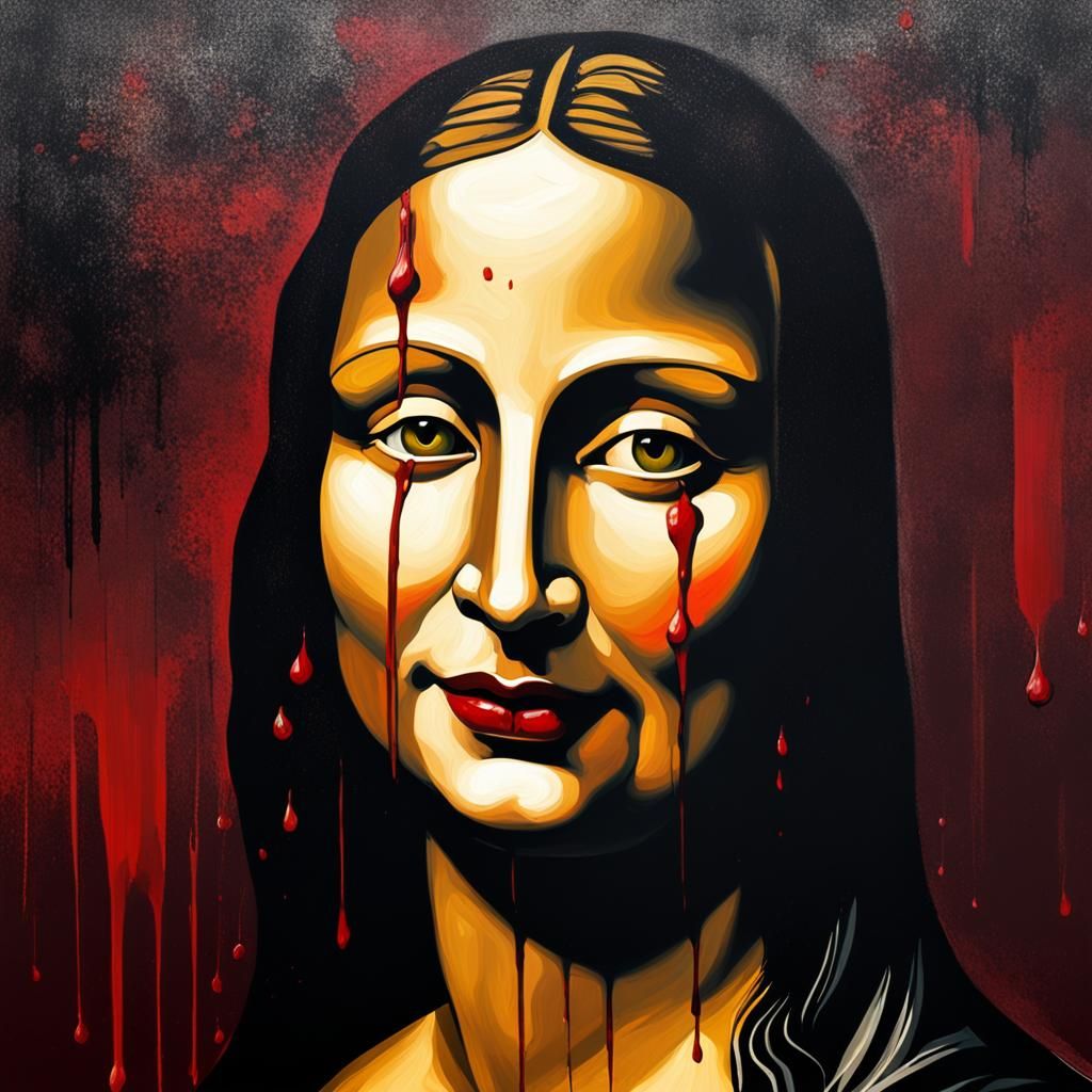 Mona Lisa's Macabre Laughter: A Gothic Horror Portrait