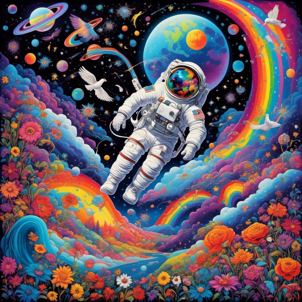 Surreal Pop Art Astronaut in Rainbow Fantasy