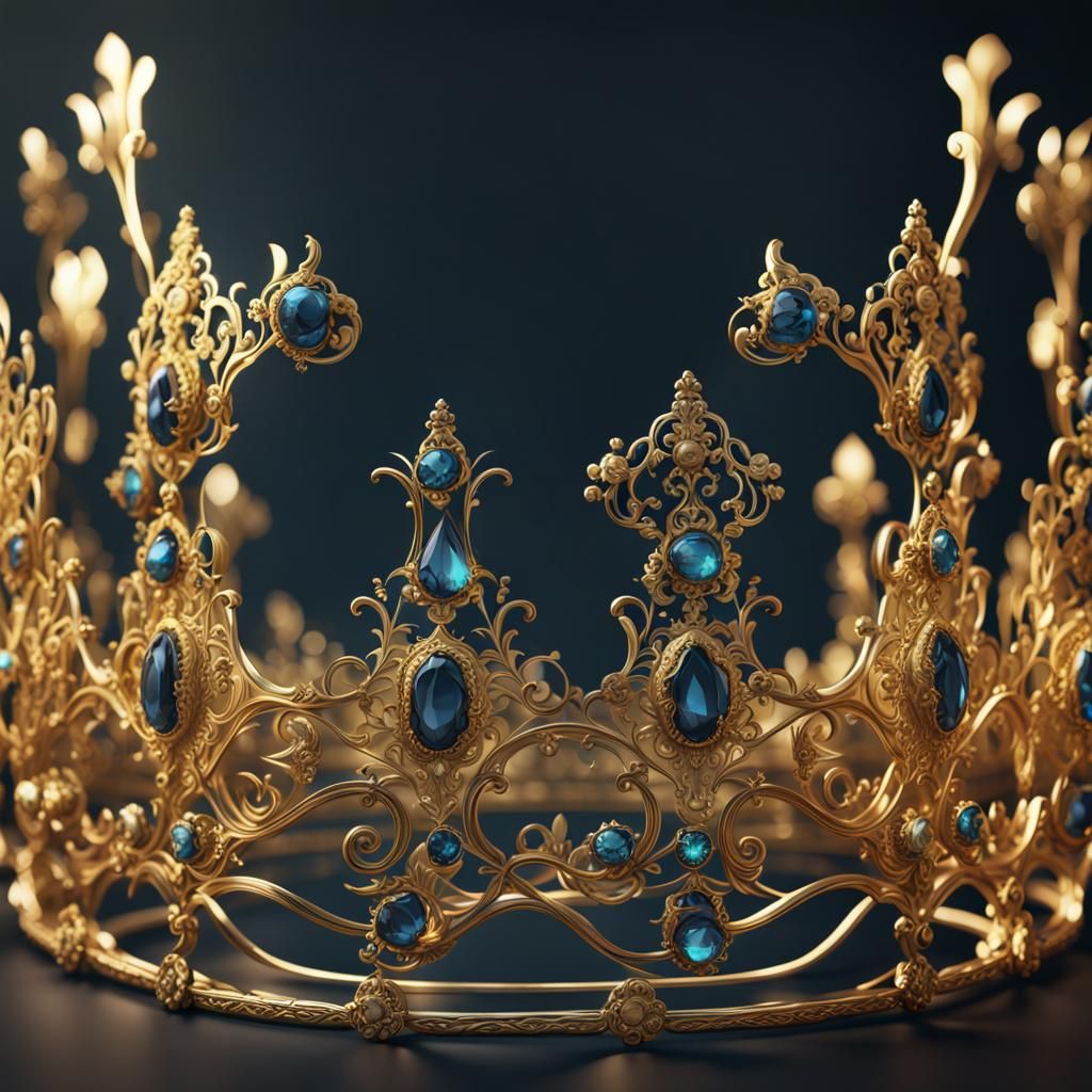 Detailed Gold and Glass Tiara in Matte Painting Style