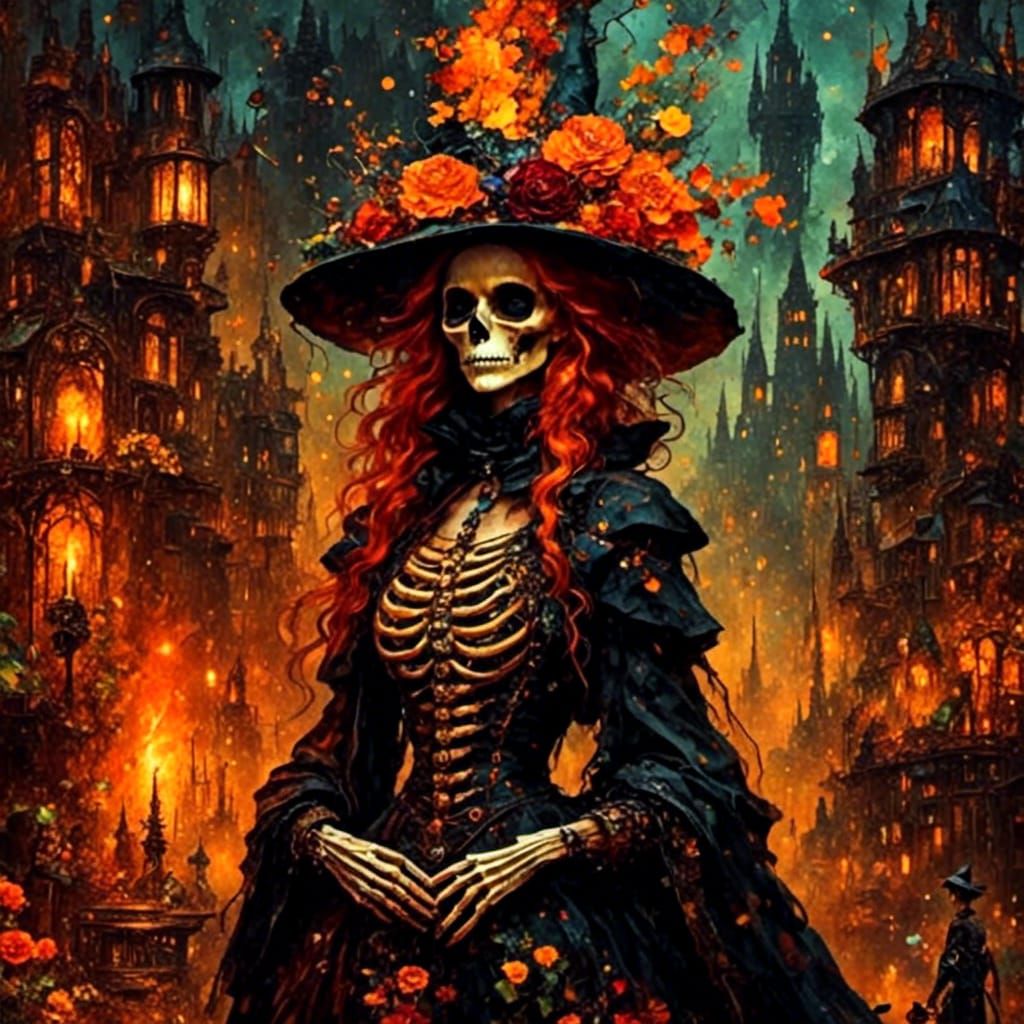 Ethereal Skeleton Woman in Dark Fantasy Style