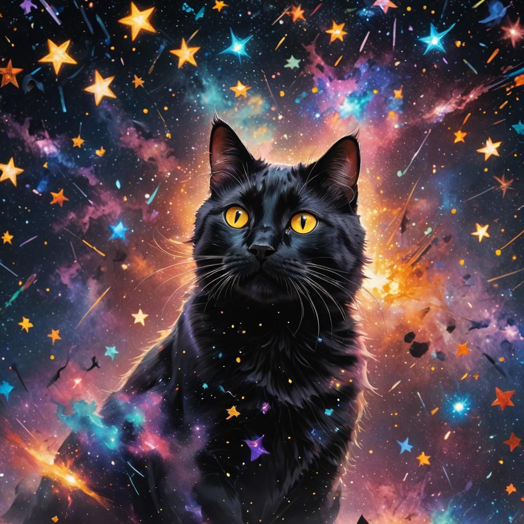 Black Cat Among Sparkling Stars, Disney Pixar Style