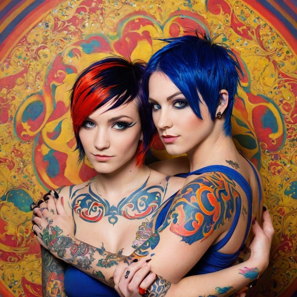 Ethereal Emo Couple in Vibrant Tattooed Portraits