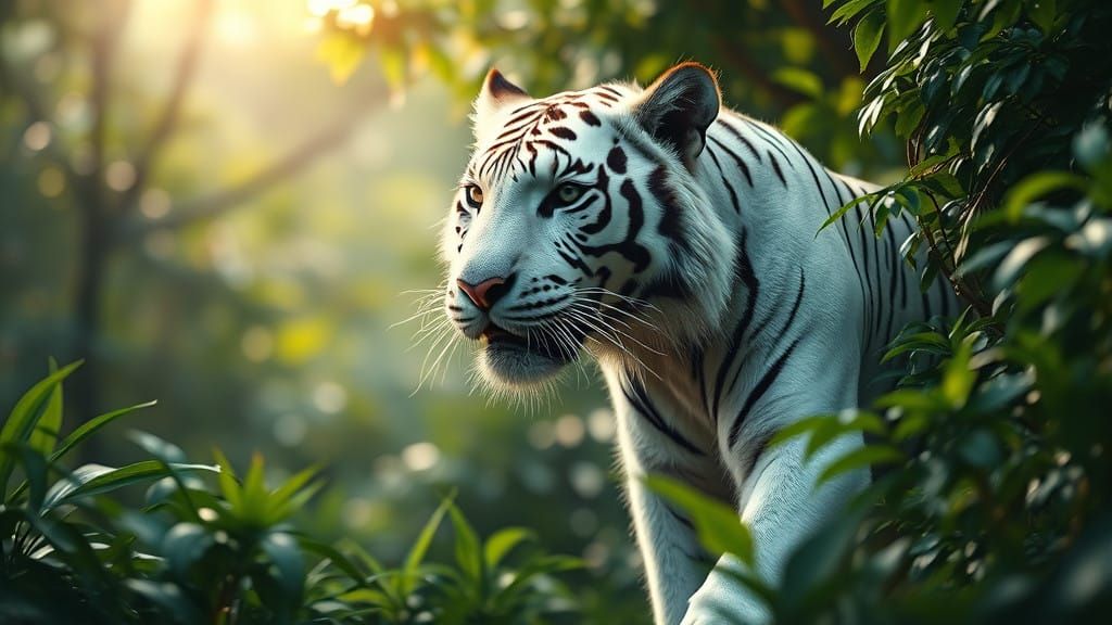 Majestic White Tiger in Lush Jungle
