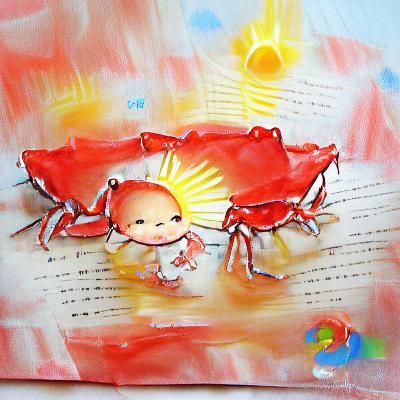 Cute Baby Red Crab Painting with Sunshine Rays