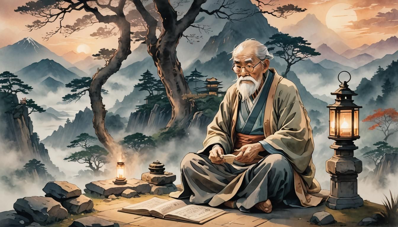 Wise Old Man in Misty Mountains, Manga Style