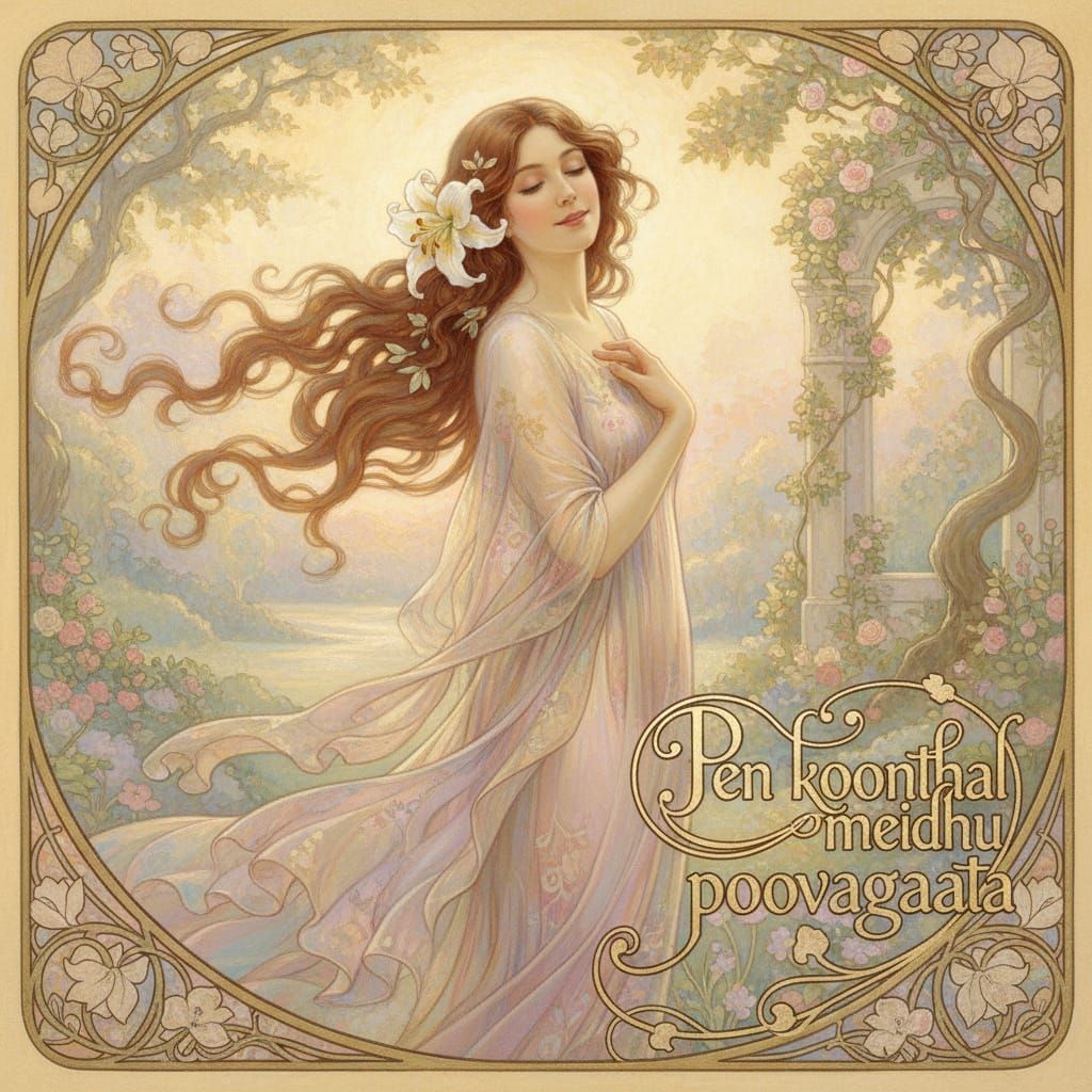 Dreamy Woman with Flower in Hair, Romantic Garden Scene