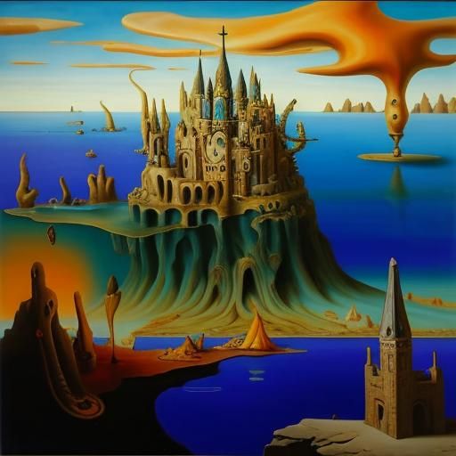 Surrealist Melting Landscape in Oil on Canvas