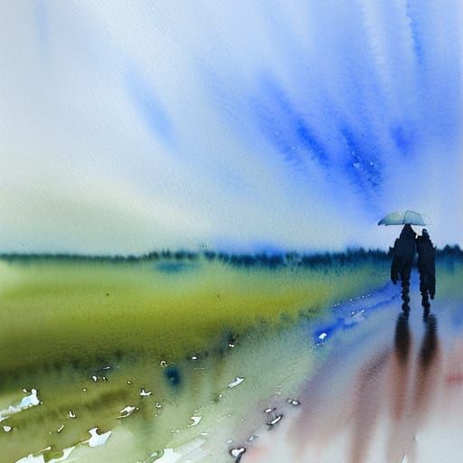 Weary Wanderer in Weathered Watercolor Wasteland