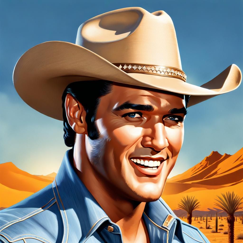 Elvis Presley as 1950s Pulp Cowboy Portrait