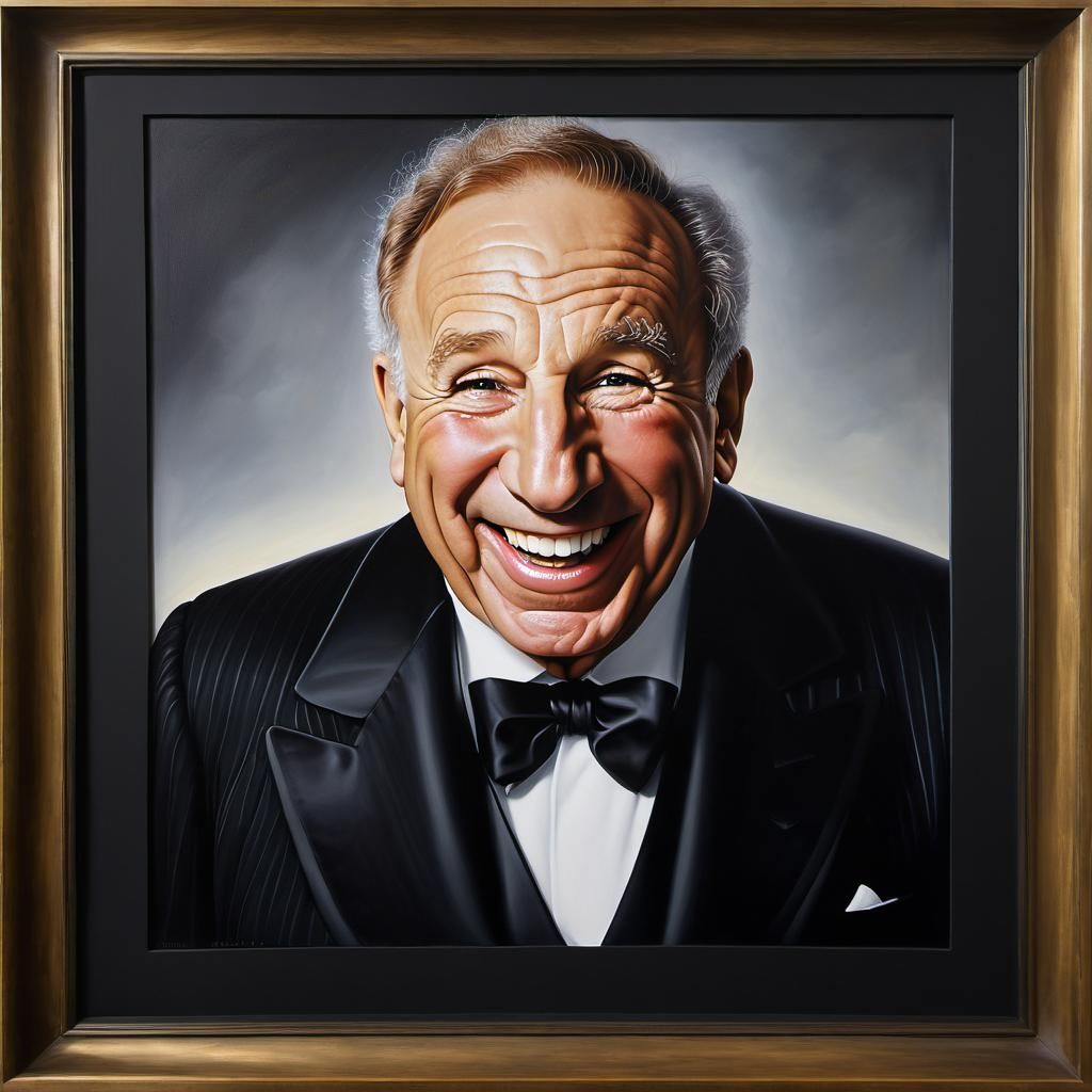 Hyperrealistic Portrait of Mel Brooks Laughing