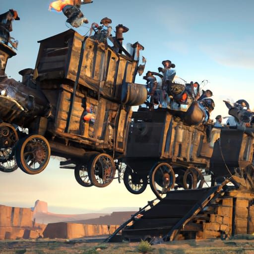 Cowboys Battle on Western Train in Photorealistic Style