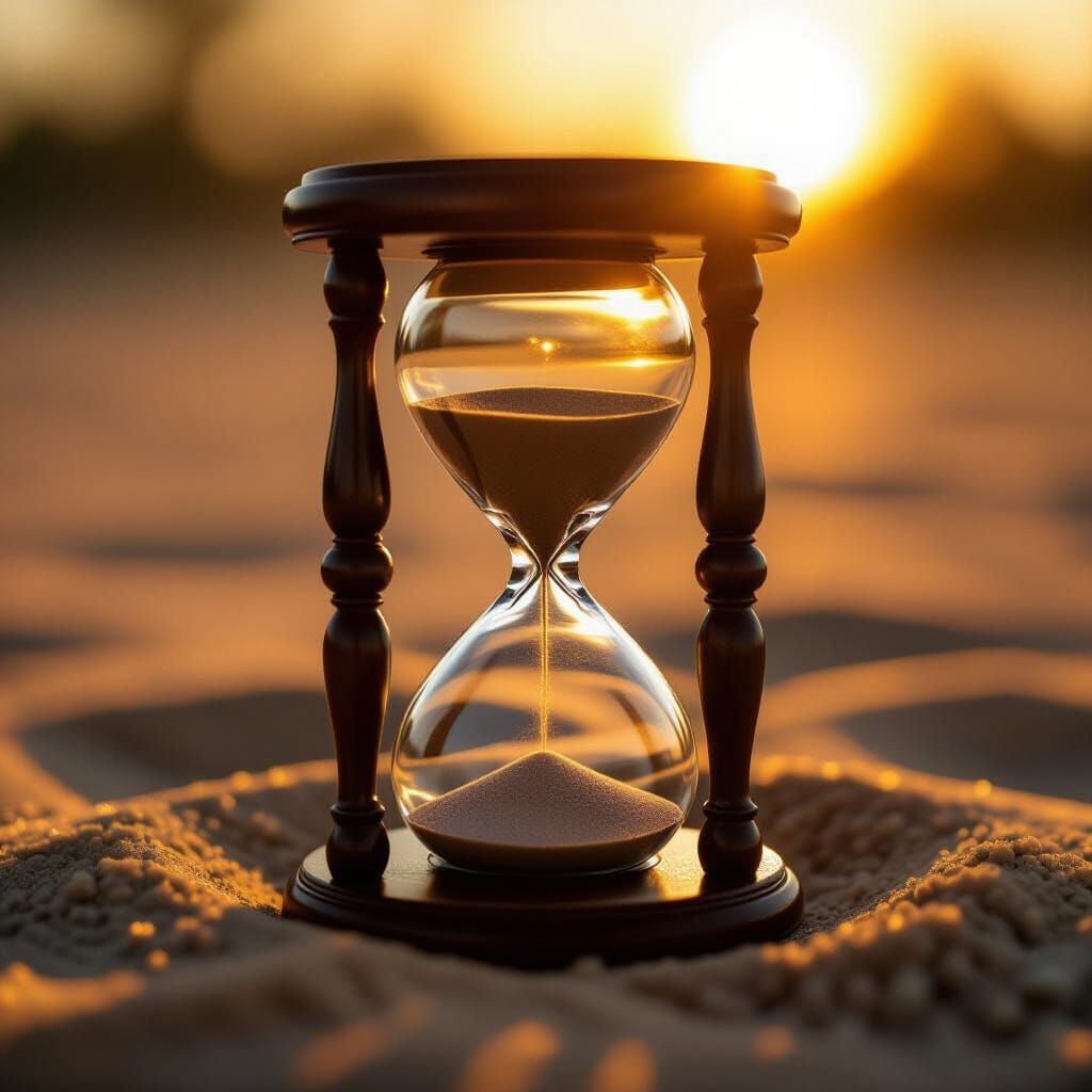Hourglass Flowing at Golden Hour: Cinematic Film Still