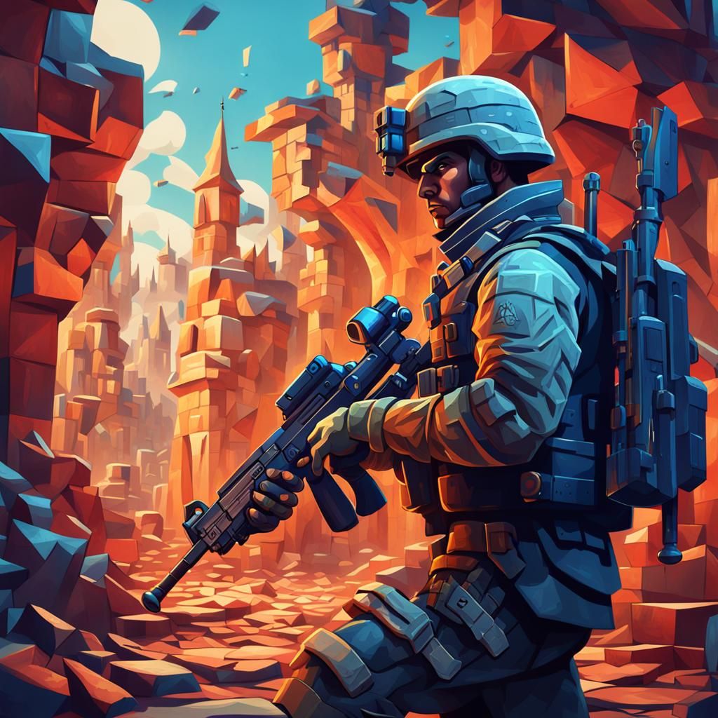 Cubist Soldier with RPG in Detailed Digital Art