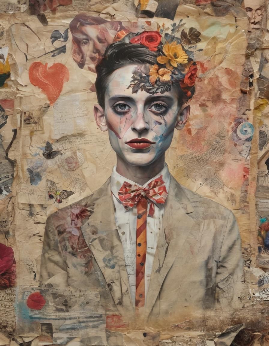 Vibrant Folk Art Collage in Mixed Media