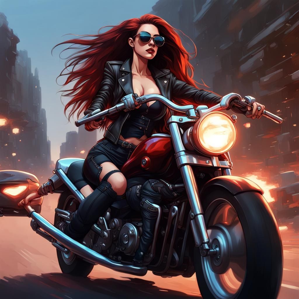Girl on Motorcycle: Dark Fantasy Concept Art