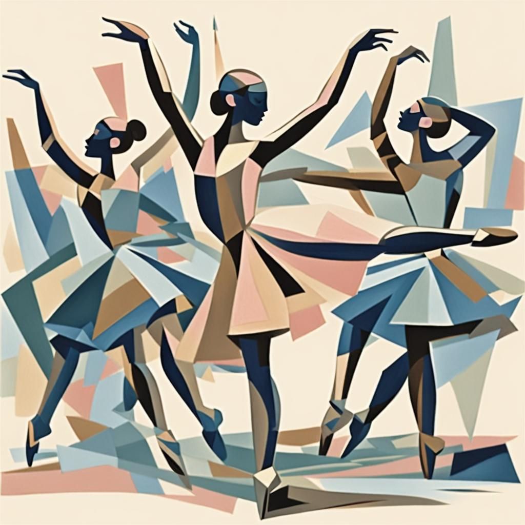 Cubist Ballerina Pirouette in Soft Pastel Hues