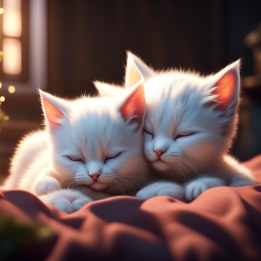 Adorable White Kittens Sleeping: Fluffy and Cute