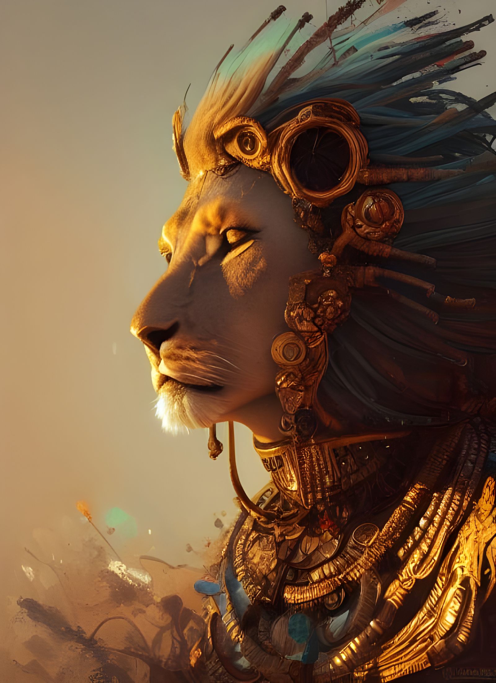 Lion Warrior Woman Fantasy Art Portrait