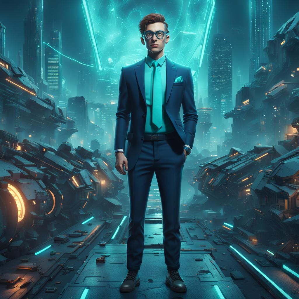 Nerdy Maniac in Futuristic Cyberpunk Setting