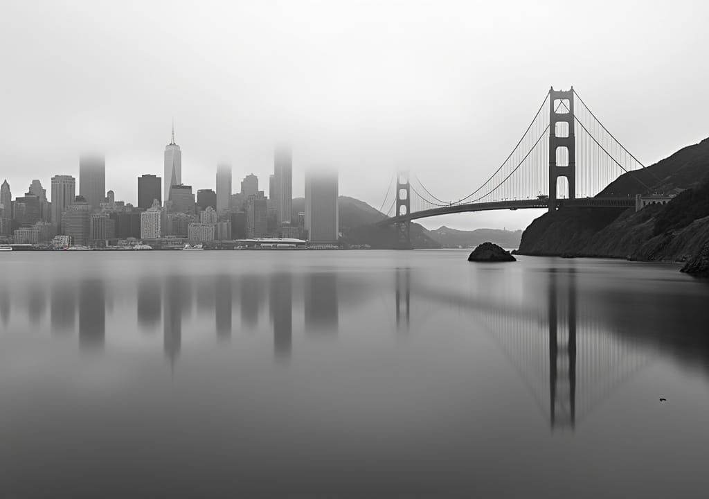 San Francisco Cityscape in Grayscale, Ansel Adams Style