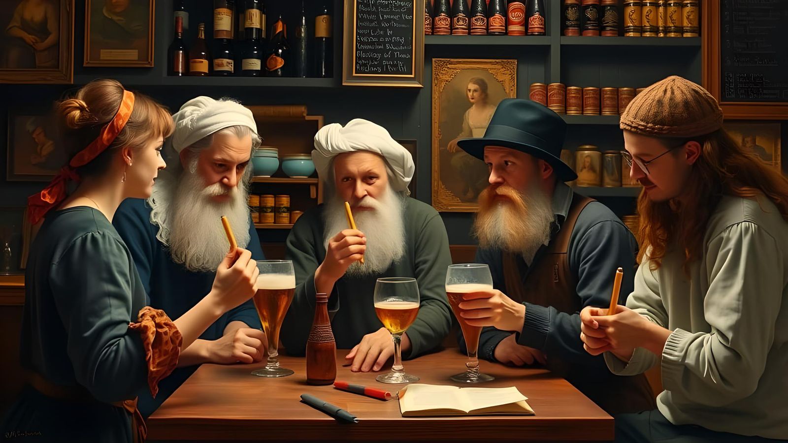 Dutch Painters' Amsterdam Pub Scene as Oil Painting