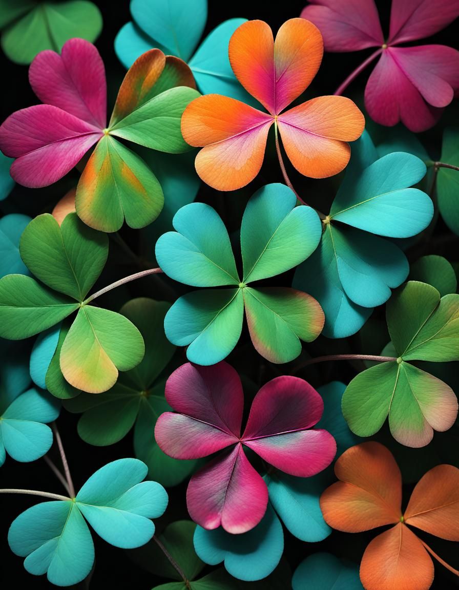 Colorful Four Leaf Clovers in Alcohol Ink Watercolor