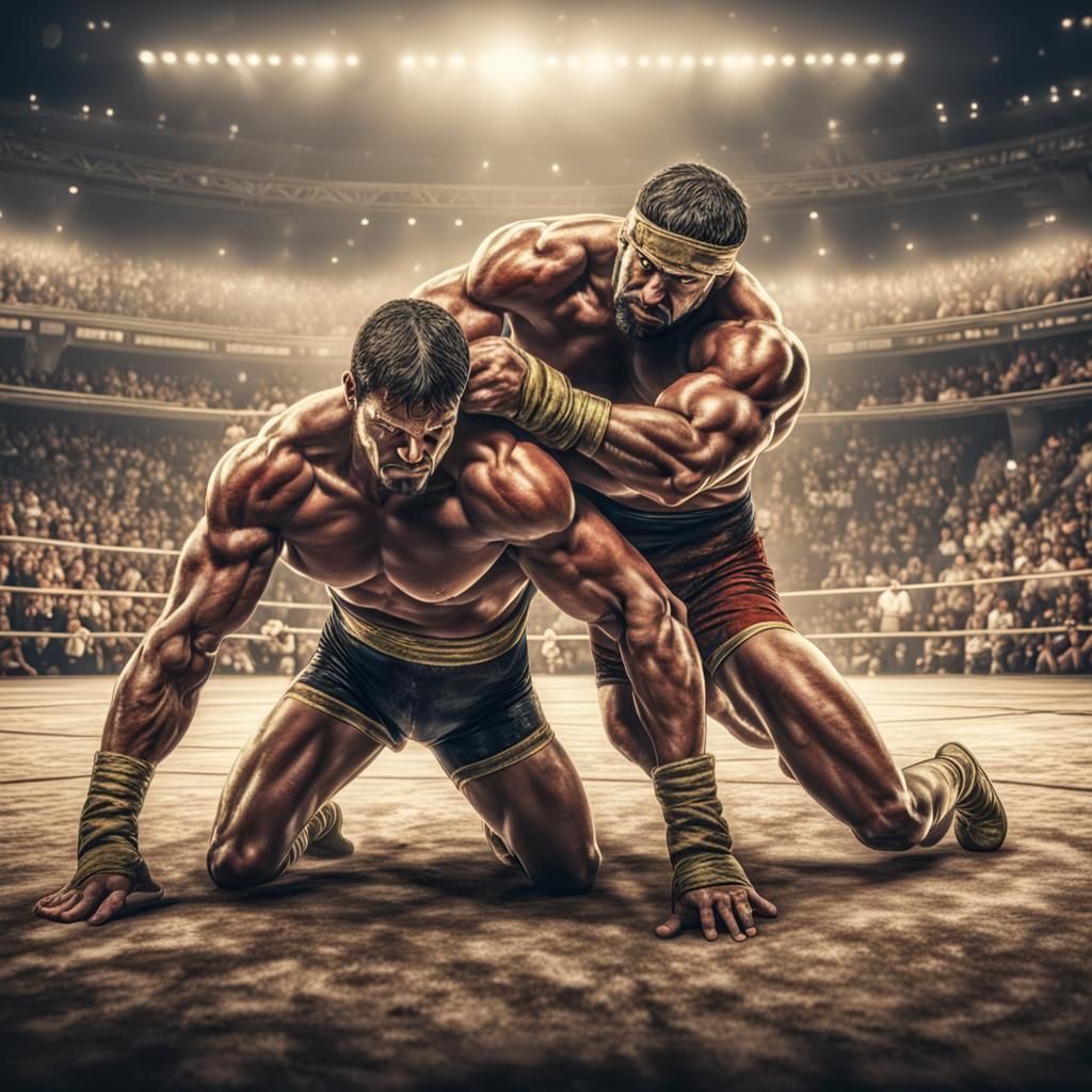 Muscular Wrestlers in Ancient Greek Digital Art