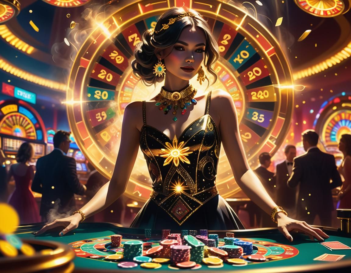 Vibrant Lady Luck in a Gaudy Casino Aesthetic