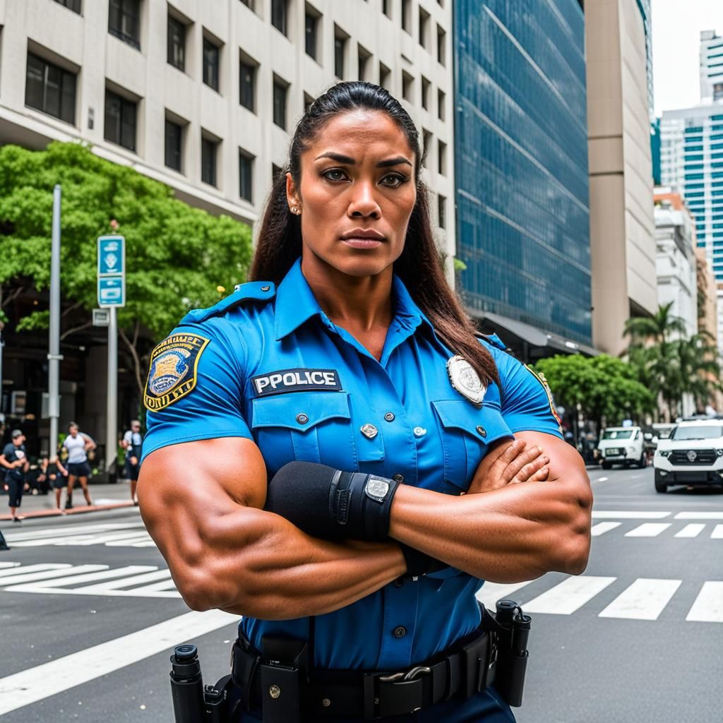 Muscular Polynesian Police Officer Portrait